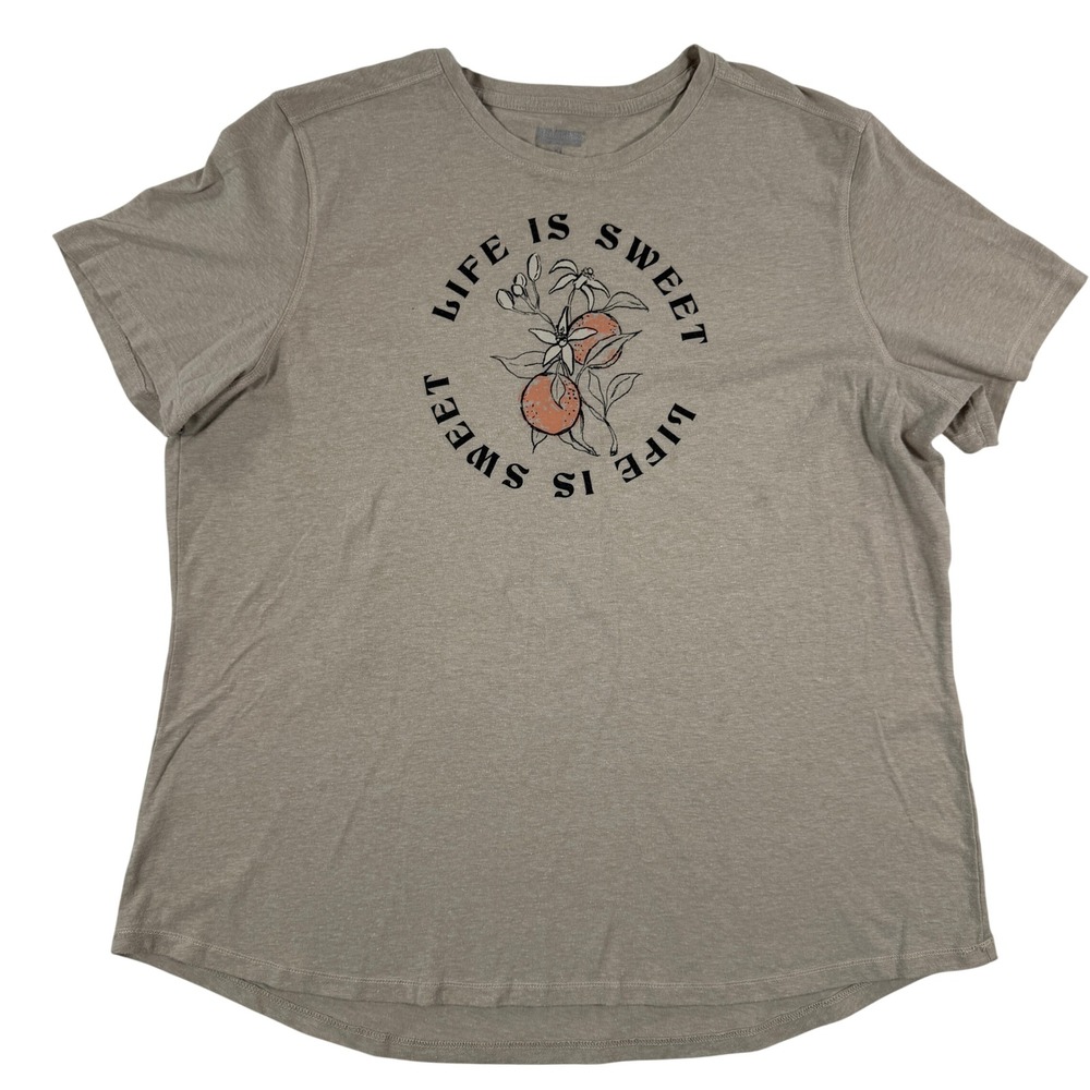 Reel Legends Womens XL Graphic T Shirt Life‎ Is Sweet Orange Fruit Tan